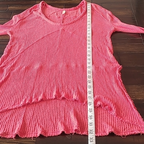 Free People Sunset Park coral v-neck tunic length waffle knit thermal top size S - Picture 12 of 16